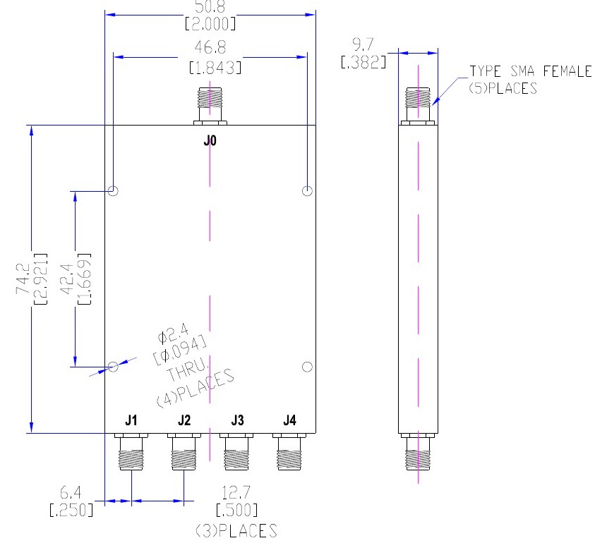 4-Way Power Divider 0.5-2GHz