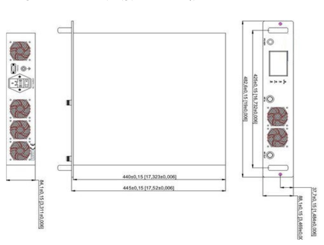 0.5-3GHz 280W rack-mount power amplifier, outline drawing